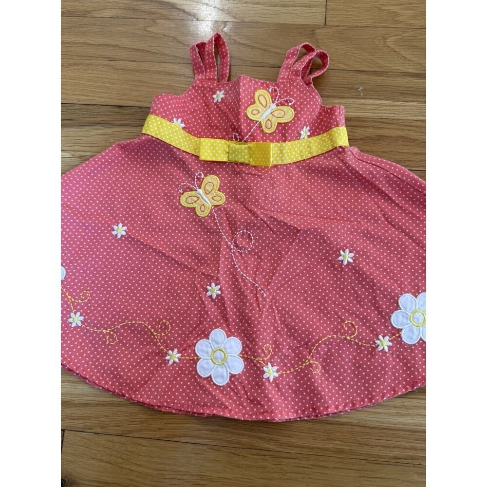 BLUEBERI BOULEVARD 12 Months Girls Sundress Coral w/ Flowers & Butterflies EUC‌ - Picture 2 of 9